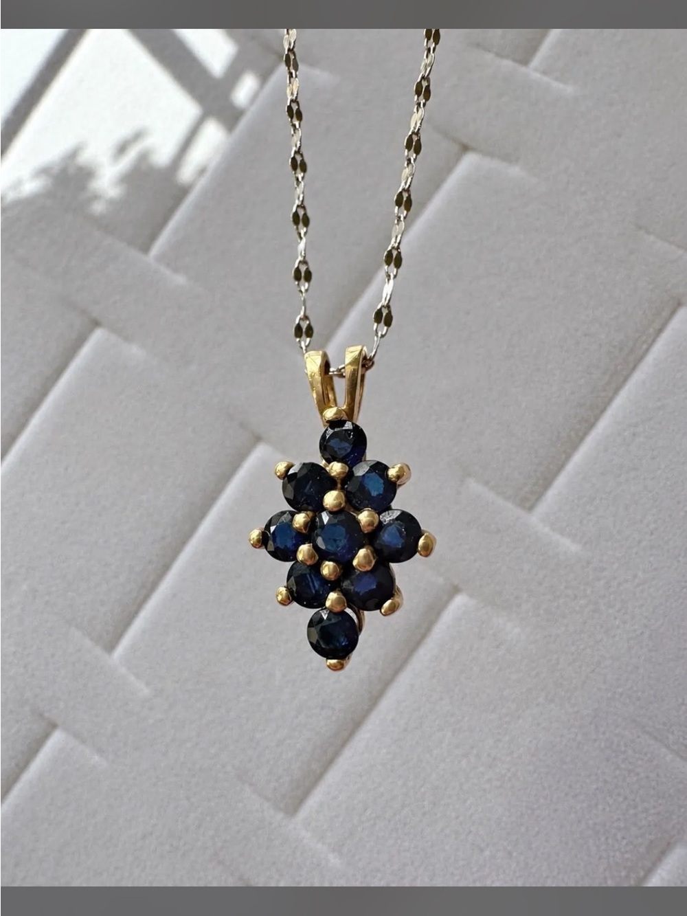 Dark Genuine Blue Sapphire Pendant Necklace 14K Yellow & White Gold